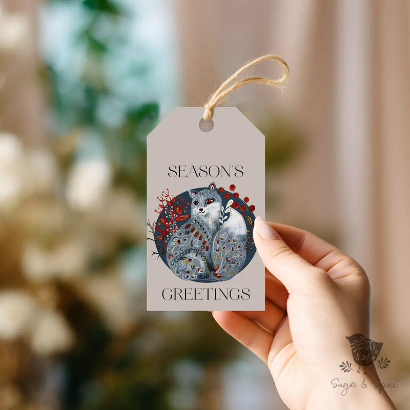 Elegant Fox Season Greetings Christmas Gift Tag - Premium Craft Supplies & Tools > Party & Gifting > Labels, Stickers & Tags > Tags from Sugar and Spice Invitations - Just $26! Shop now at Sugar and Spice Paper