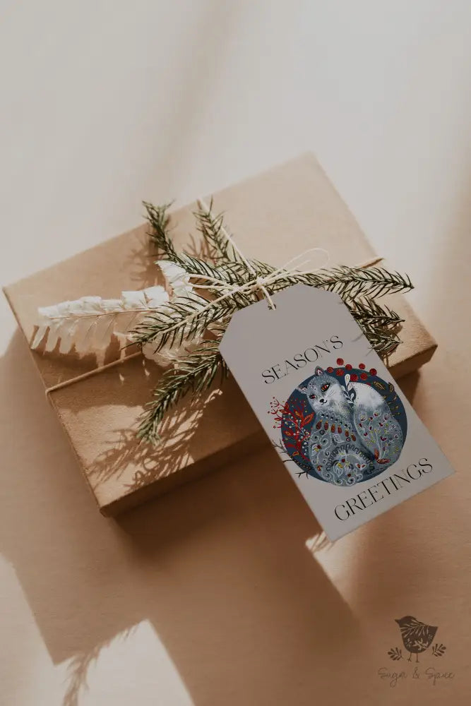 Elegant Fox Season Greetings Christmas Gift Tag - Premium Craft Supplies & Tools > Party & Gifting > Labels, Stickers & Tags > Tags from Sugar and Spice Invitations - Just $26! Shop now at Sugar and Spice Paper