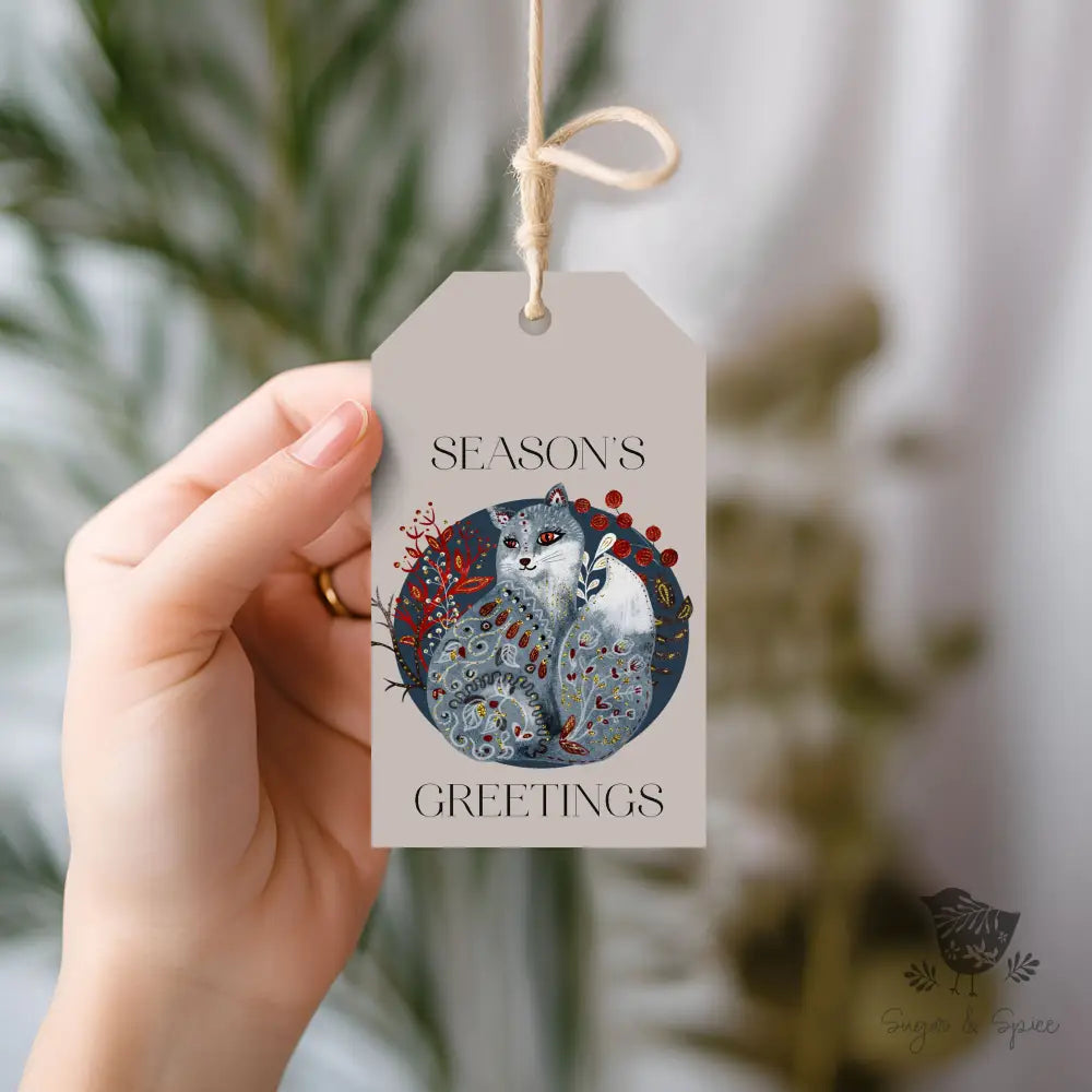 Elegant Fox Season Greetings Christmas Gift Tag - Premium Craft Supplies & Tools > Party & Gifting > Labels, Stickers & Tags > Tags from Sugar and Spice Invitations - Just $26! Shop now at Sugar and Spice Paper