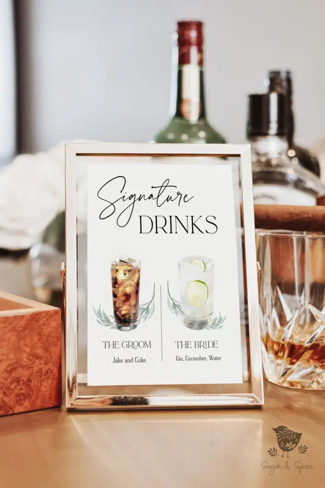 Elegant Greenery Signature Drink Sign - Premium from Sugar and Spice Invitations - Just $25! Shop now at Sugar and Spice Paper