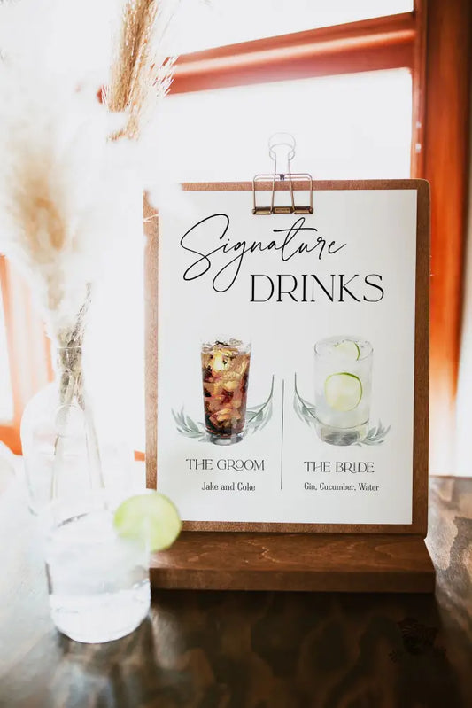 Elegant Greenery Signature Drink Sign - Premium  from Sugar and Spice Invitations - Just $25! Shop now at Sugar and Spice Paper