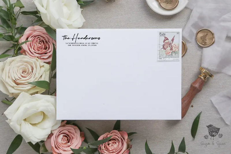 Elegant Hand Written Address Stamp - Premium Craft Supplies & Tools > Stamps & Seals > Stamps from Sugar and Spice Invitations - Just $38! Shop now at Sugar and Spice Paper