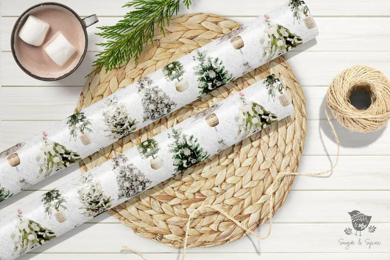 Elegant White Christmas Tree Wrapping Paper Roll - Premium Home Decor from Printify - Just $26.10! Shop now at Sugar and Spice Paper