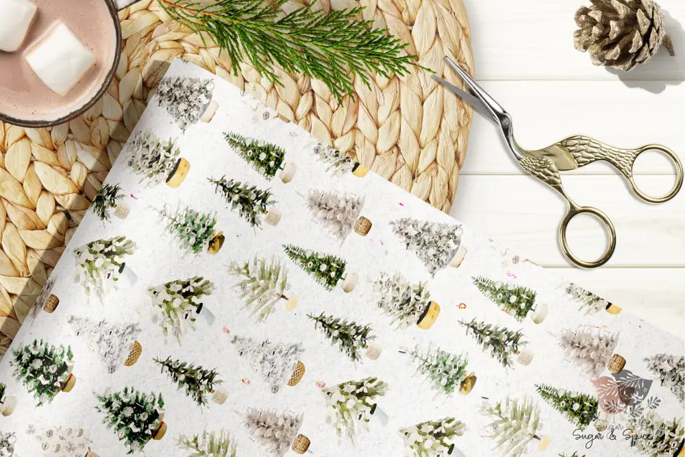 Elegant White Christmas Tree Wrapping Paper Roll - Premium Home Decor from Printify - Just $26.10! Shop now at Sugar and Spice Paper