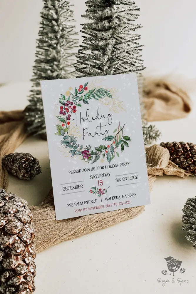 Elegant Wreath Christmas Invitation - Premium Digital File from Sugar and Spice Invitations - Just $2.10! Shop now at Sugar and Spice Paper