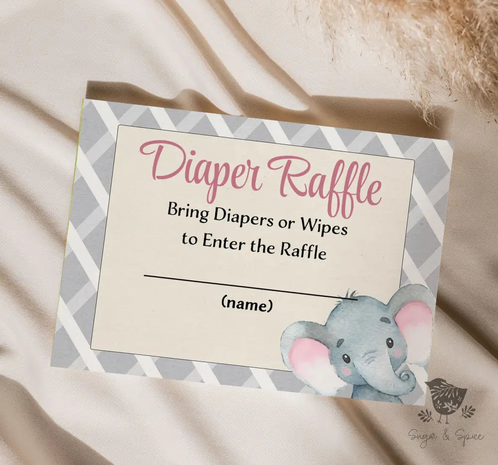 Elephant Girl Diaper Raffle - Premium Paper & Party Supplies > Paper > Invitations & Announcements > Invitations from Sugar and Spice Invitations - Just $1.25! Shop now at Sugar and Spice Paper
