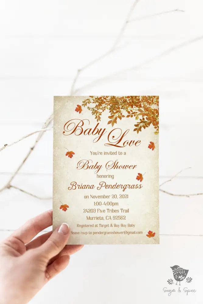 Fall Baby Love Baby Shower Invitation - Premium from Sugar and Spice Invitations - Just $1.95! Shop now at Sugar and Spice Paper