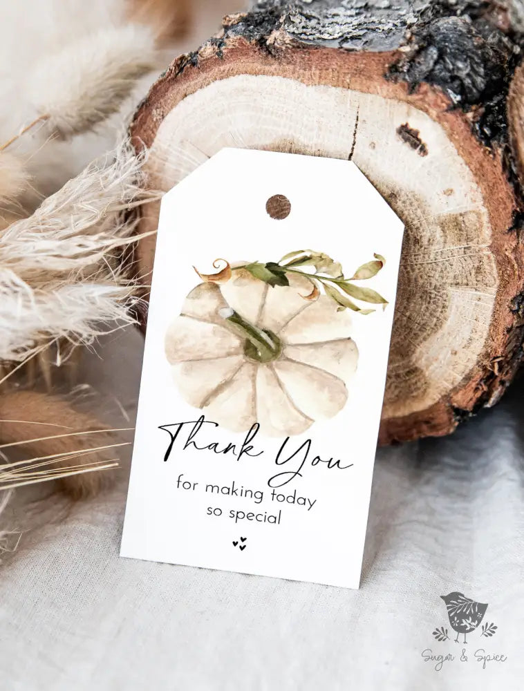 Fall Pumpkin Thank You Gift Tag - Premium Craft Supplies & Tools > Party & Gifting > Labels, Stickers & Tags > Tags from Sugar and Spice Invitations - Just $24! Shop now at Sugar and Spice Paper