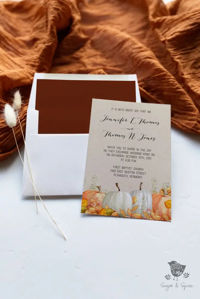 Fall Pumpkin Watercolor Wedding Invitation - Premium Paper & Party Supplies > Paper > Invitations & Announcements > Invitations from Sugar and Spice Invitations - Just $2.15! Shop now at Sugar and Spice Paper
