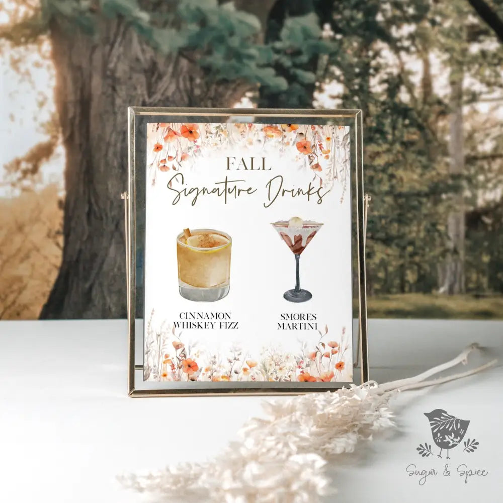 Fall Watercolor Floral Signature Drink Sign - Premium from Sugar and Spice Invitations - Just $25! Shop now at Sugar and Spice Paper