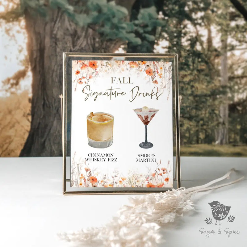Fall Watercolor Floral Signature Drink Sign - Premium  from Sugar and Spice Invitations - Just $25! Shop now at Sugar and Spice Paper