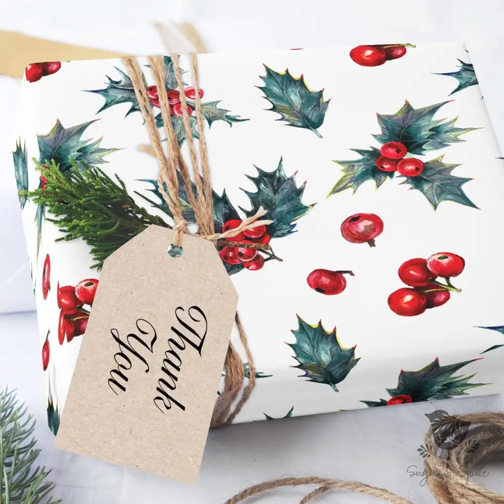 Festive Holly Christmas Wrapping Paper - Premium Craft Supplies & Tools > Party & Gifting > Packaging & Wrapping from Sugar and Spice Invitations - Just $26.10! Shop now at Sugar and Spice Paper