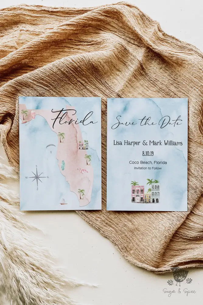Florida Watercolor Map Save the Date - Premium Paper & Party Supplies > Paper > Invitations & Announcements > Invitations from Sugar and Spice Invitations - Just $2.50! Shop now at Sugar and Spice Paper