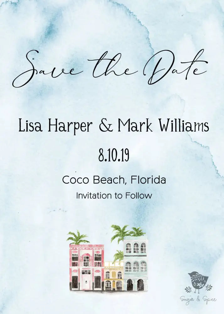 Florida Watercolor Map Save the Date - Premium Paper & Party Supplies > Paper > Invitations & Announcements > Invitations from Sugar and Spice Invitations - Just $2.50! Shop now at Sugar and Spice Paper