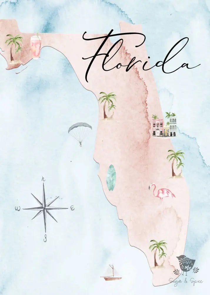Florida Watercolor Map Save the Date - Premium Paper & Party Supplies > Paper > Invitations & Announcements > Invitations from Sugar and Spice Invitations - Just $2.50! Shop now at Sugar and Spice Paper