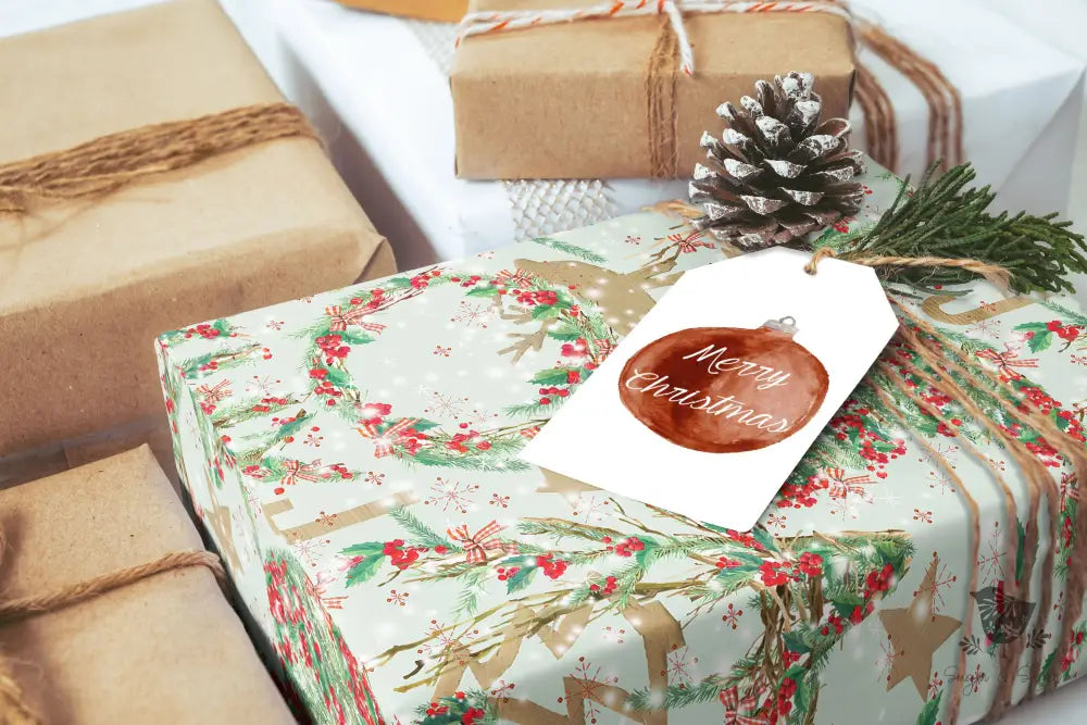 Gold and Green Holiday Wrapping Paper - Premium Craft Supplies & Tools > Party & Gifting > Packaging & Wrapping from Sugar and Spice Invitations - Just $26.10! Shop now at Sugar and Spice Paper
