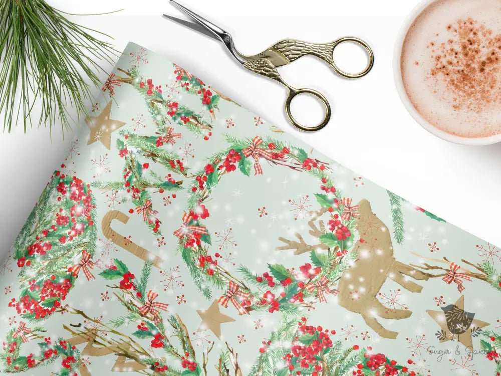 Gold and Green Holiday Wrapping Paper - Premium Craft Supplies & Tools > Party & Gifting > Packaging & Wrapping from Sugar and Spice Invitations - Just $26.10! Shop now at Sugar and Spice Paper