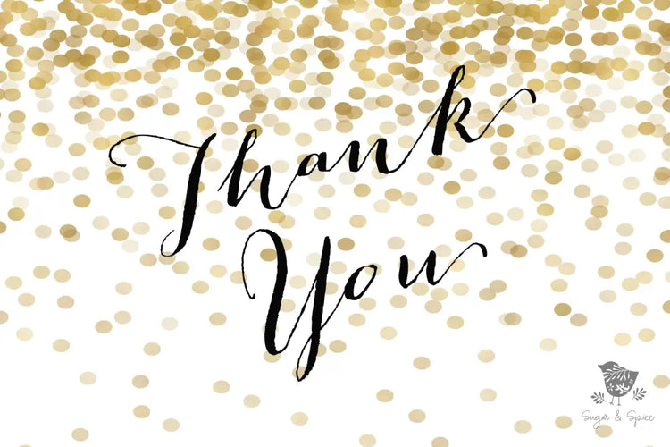 Gold Glitter Thank You Card - Premium Paper & Party Supplies > Paper > Invitations & Announcements > Invitations from Sugar and Spice Invitations - Just $2.50! Shop now at Sugar and Spice Paper