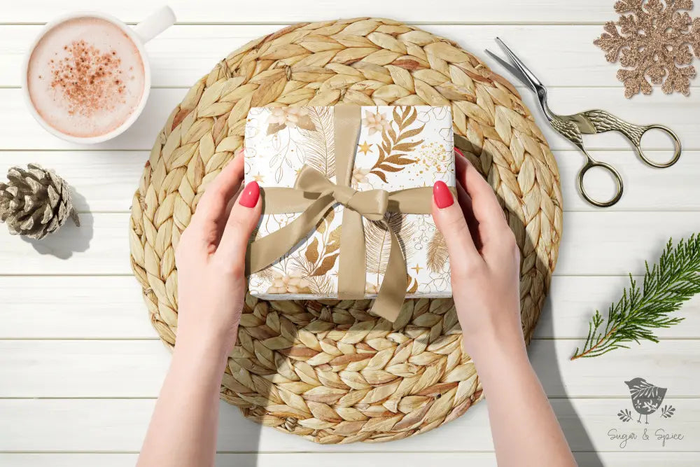 Gold Poinsettia Christmas Wrapping Paper - Premium Craft Supplies & Tools > Party & Gifting > Packaging & Wrapping from Sugar and Spice Invitations - Just $26.10! Shop now at Sugar and Spice Paper