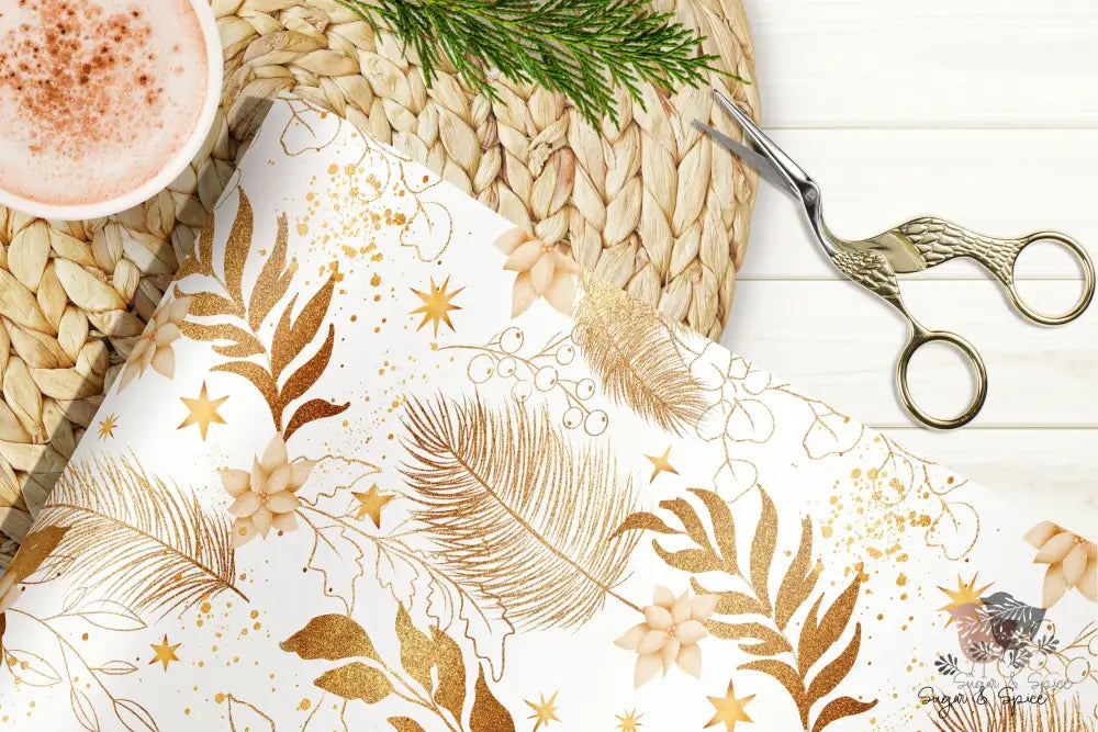Gold Poinsettia Christmas Wrapping Paper - Premium Craft Supplies & Tools > Party & Gifting > Packaging & Wrapping from Sugar and Spice Invitations - Just $26.10! Shop now at Sugar and Spice Paper