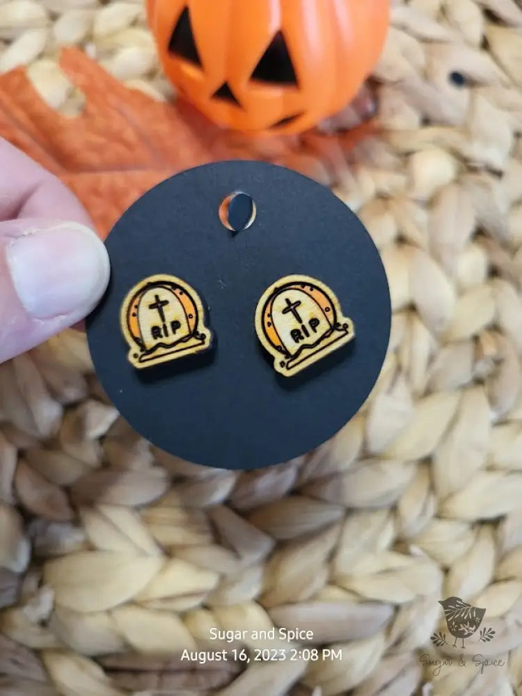 Grave Stone Halloween Stud Earrings - Premium  from Sugar and Spice Invitations - Just $6! Shop now at Sugar and Spice Paper