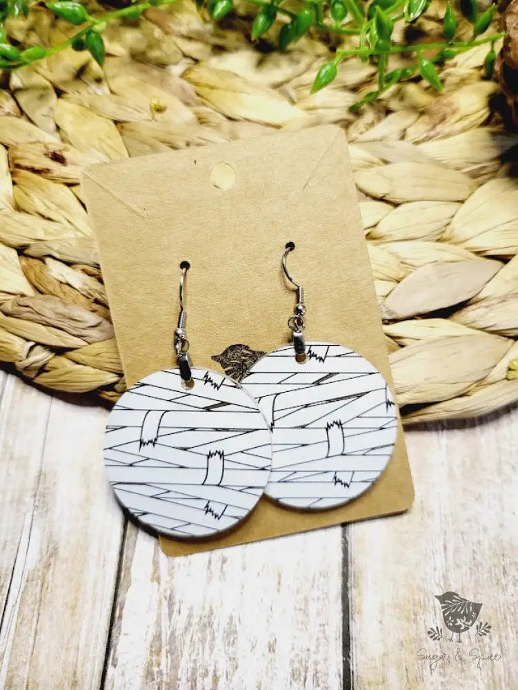 Halloween Mummy Round Earrings - Premium  from Sugar and Spice Invitations - Just $11.25! Shop now at Sugar and Spice Paper