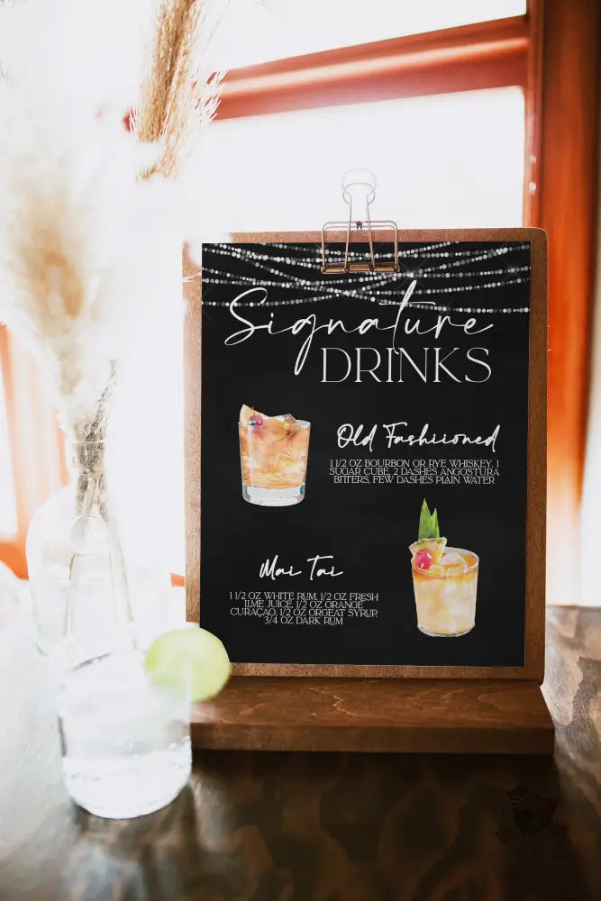 Hanging Lights His and Hers Signature Drink Sign - Premium from Sugar and Spice Invitations - Just $35! Shop now at Sugar and Spice Paper