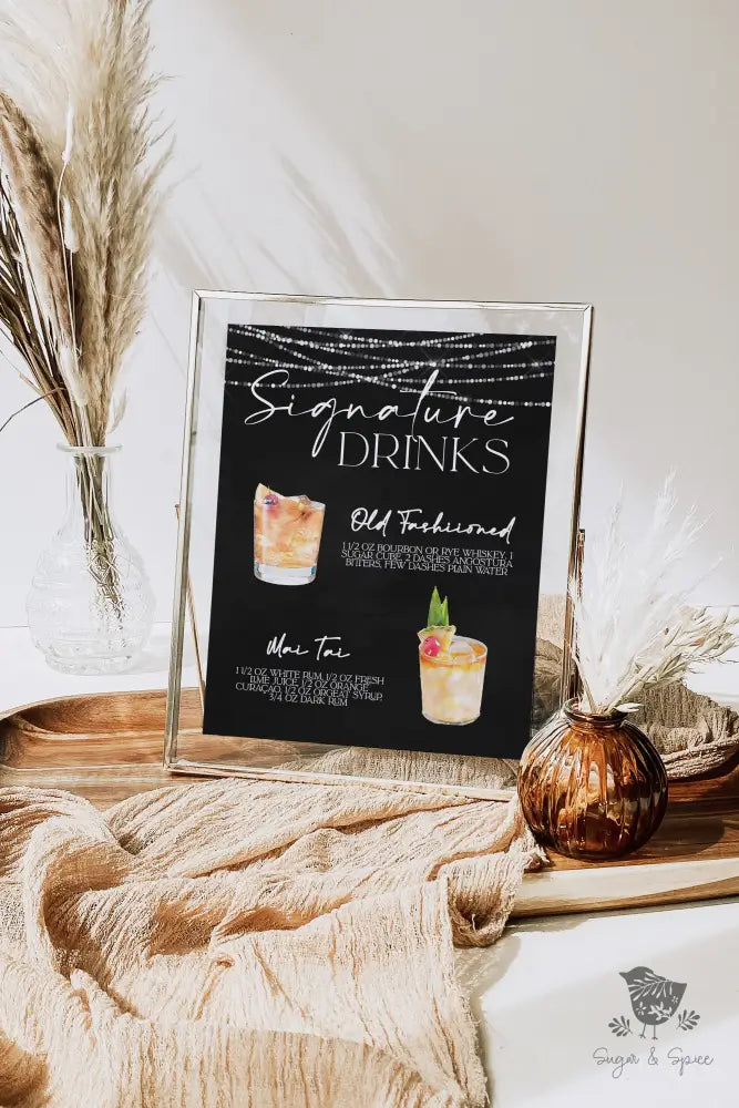Hanging Lights His and Hers Signature Drink Sign - Premium  from Sugar and Spice Invitations - Just $35! Shop now at Sugar and Spice Paper