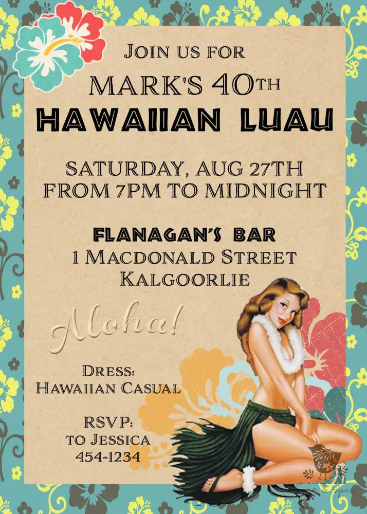 Hawaiian Luau Adult Birthday Invitation - Premium Digital File from Sugar and Spice Invitations - Just $1.95! Shop now at Sugar and Spice Paper