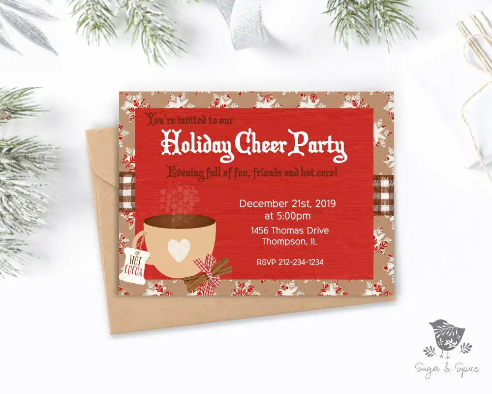 Holiday Cheer Christmas Invitation - Premium Digital File from Sugar and Spice Invitations - Just $2.10! Shop now at Sugar and Spice Paper