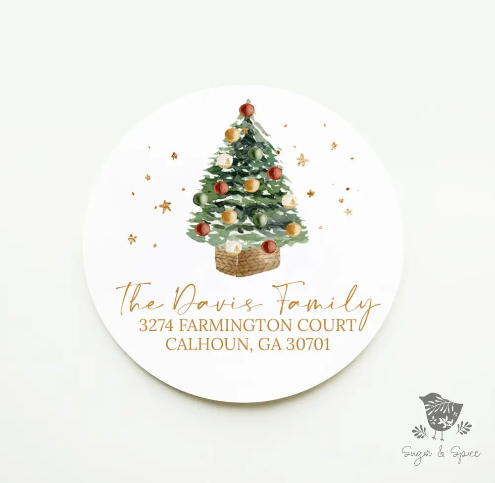 Holiday Tree Return Address Sticker - Premium  from Sugar and Spice Invitations - Just $9.95! Shop now at Sugar and Spice Paper