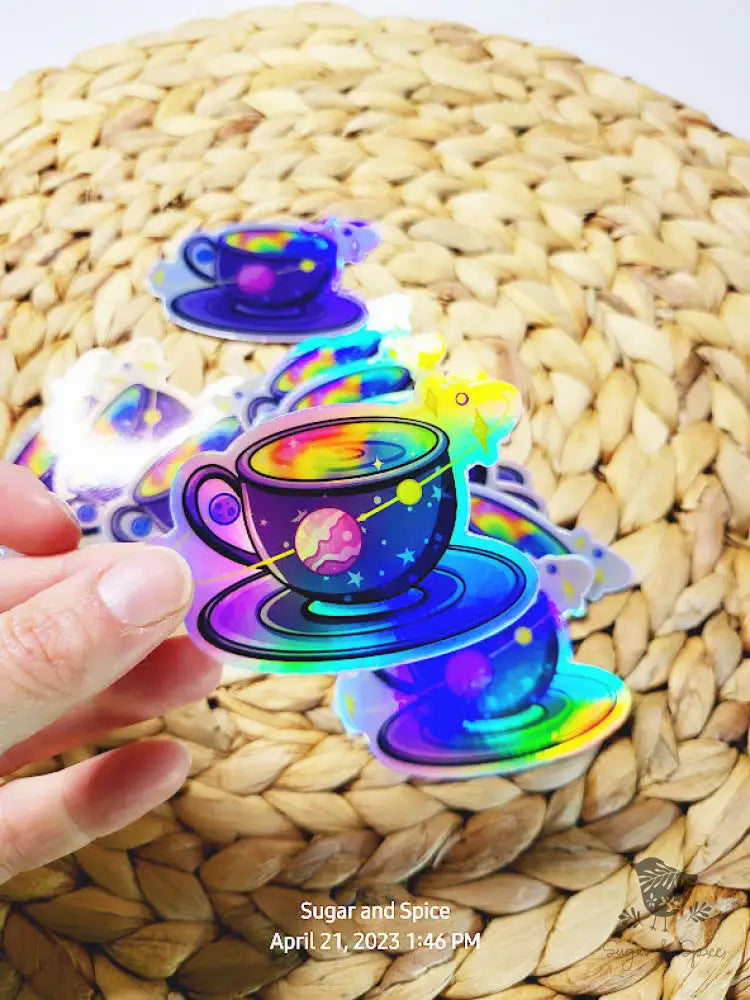 Holographic Coffee Cup Waterproof Stickers - Premium from Sugar and Spice Invitations - Just $3.50! Shop now at Sugar and Spice Paper