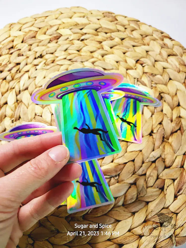 Holographic Spaceship Alien Abduction UFO Waterproof Stickers - Premium  from Sugar and Spice Invitations - Just $3.50! Shop now at Sugar and Spice Paper
