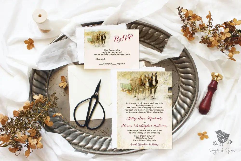 Horse Carriage Holiday Wedding Invitation Suite - Premium from Sugar and Spice Invitations - Just $2.15! Shop now at Sugar and Spice Paper