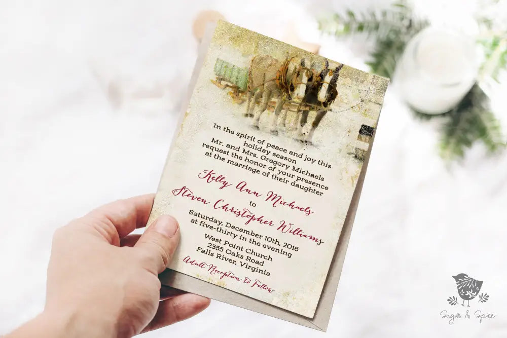 Horse Carriage Holiday Wedding Invitation Suite - Premium from Sugar and Spice Invitations - Just $2.15! Shop now at Sugar and Spice Paper