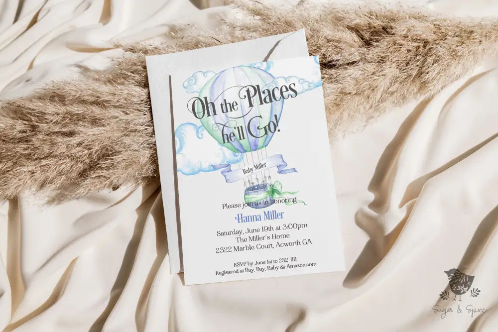 Hot Air Balloon Blue Baby Shower Invitation - Premium from Sugar and Spice Invitations - Just $1.95! Shop now at Sugar and Spice Paper