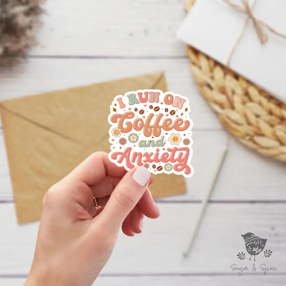I run on Coffee and Anxiety Waterproof Stickers - Premium  from Sugar and Spice Invitations - Just $3! Shop now at Sugar and Spice Paper