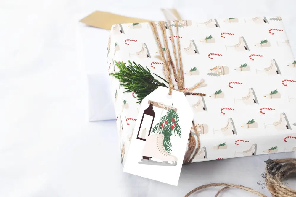 Ice Skates and Candy Cane Christmas Wrapping Paper - Premium Craft Supplies & Tools > Party & Gifting > Packaging & Wrapping from Sugar and Spice Invitations - Just $26.10! Shop now at Sugar and Spice Paper