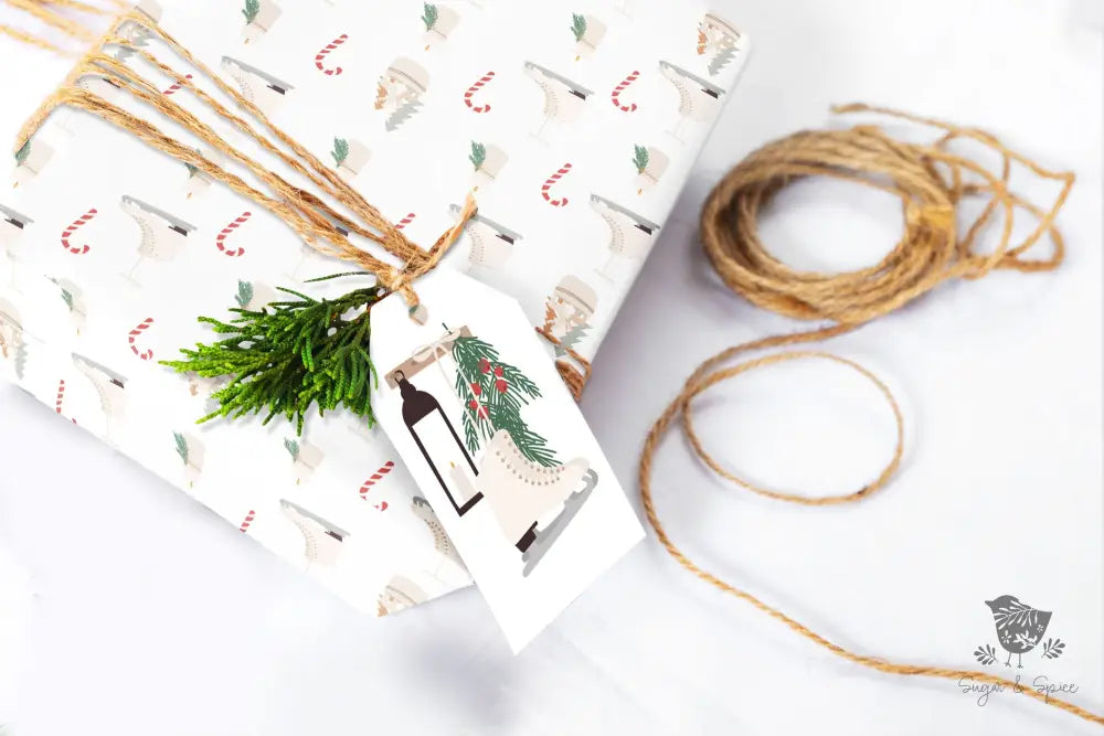 Ice Skates and Candy Cane Christmas Wrapping Paper - Premium Craft Supplies & Tools > Party & Gifting > Packaging & Wrapping from Sugar and Spice Invitations - Just $26.10! Shop now at Sugar and Spice Paper