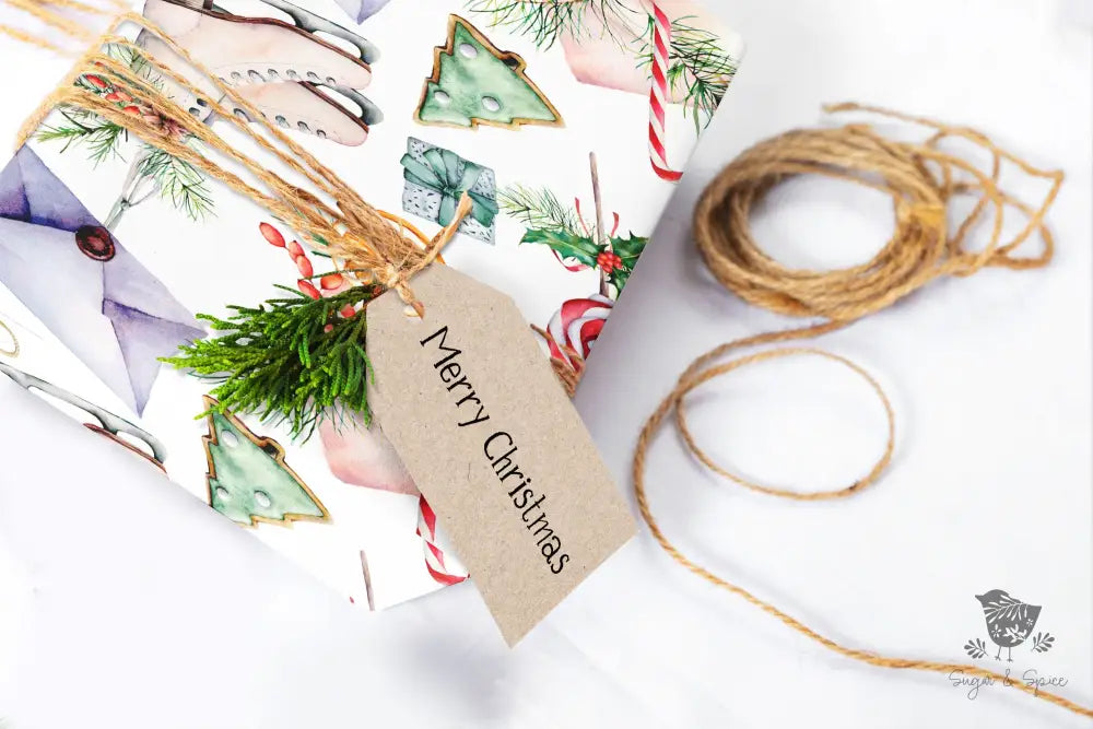 Ice Skates and Holly Wrapping Paper - Premium Craft Supplies & Tools > Party & Gifting > Packaging & Wrapping from Sugar and Spice Invitations - Just $26.10! Shop now at Sugar and Spice Paper