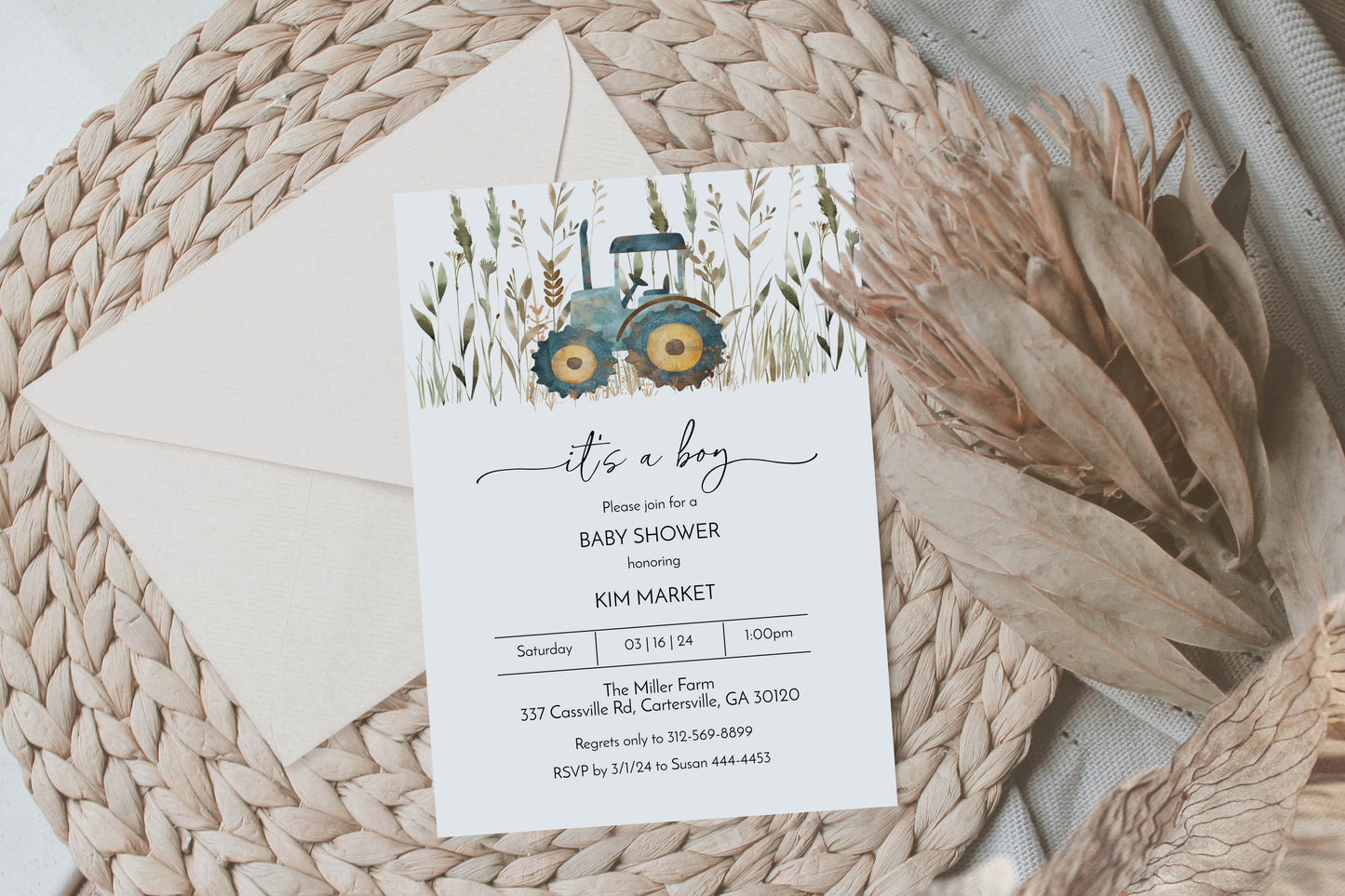 Farm Blue Boy Baby Shower Invitation