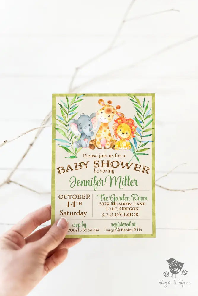 Jungle Baby Shower Invitation - Premium  from Sugar and Spice Invitations - Just $1.95! Shop now at Sugar and Spice Paper