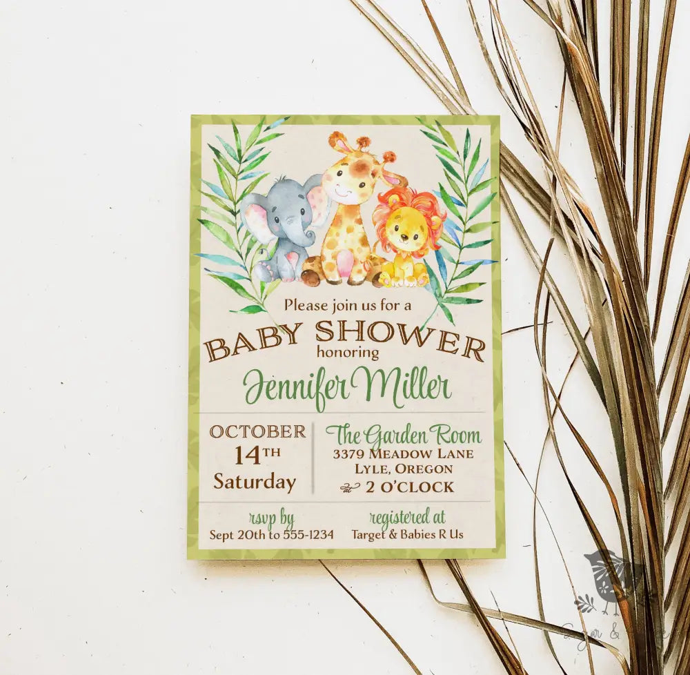 Jungle Baby Shower Invitation - Premium  from Sugar and Spice Invitations - Just $1.95! Shop now at Sugar and Spice Paper