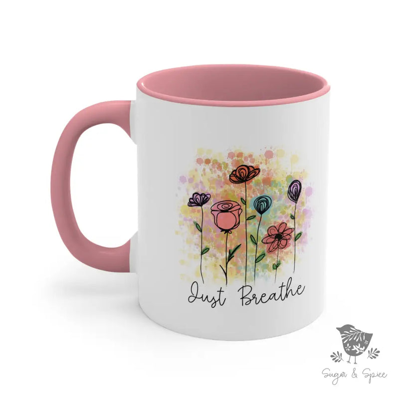 Just Breathe Watercolor Flowers Coffee Mug - Premium Mug from Printify - Just $18! Shop now at Sugar and Spice Paper