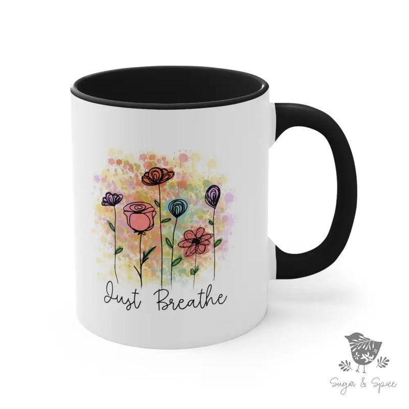 Just Breathe Watercolor Flowers Coffee Mug - Premium Mug from Printify - Just $18! Shop now at Sugar and Spice Paper
