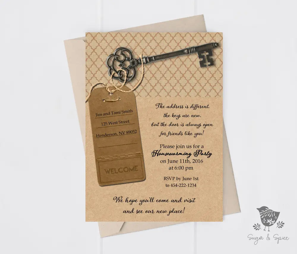 Key to Home Housewarming Invitation - Premium Digital File from Sugar and Spice Invitations - Just $2.10! Shop now at Sugar and Spice Paper