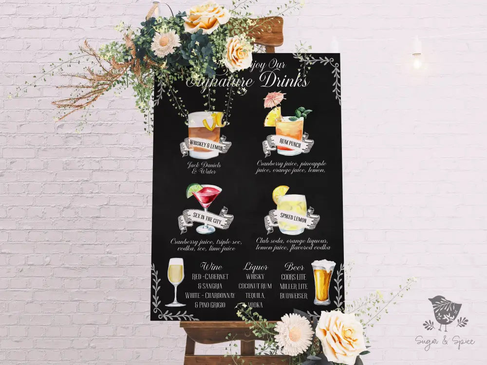 Large Menu Signature Drink Sign - Premium from Sugar and Spice Invitations - Just $35! Shop now at Sugar and Spice Paper
