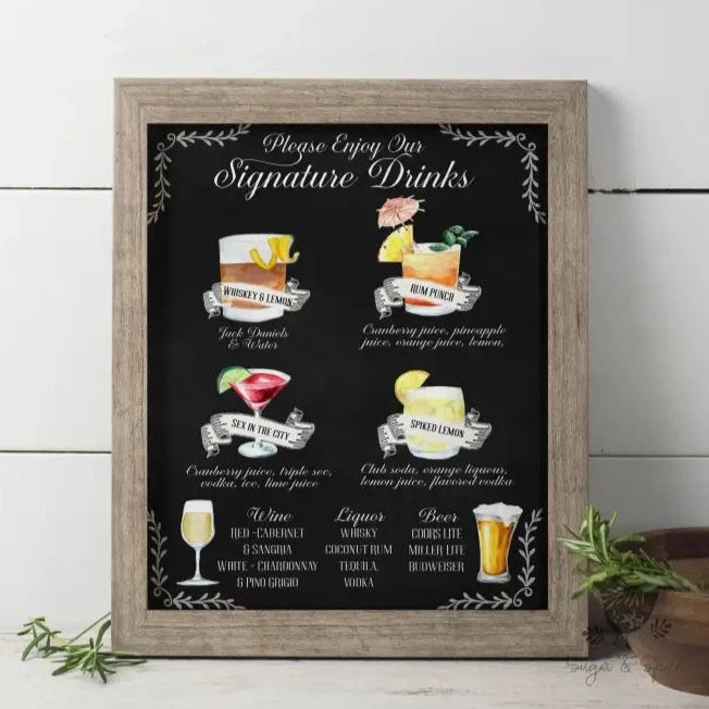 Large Menu Signature Drink Sign - Premium from Sugar and Spice Invitations - Just $35! Shop now at Sugar and Spice Paper