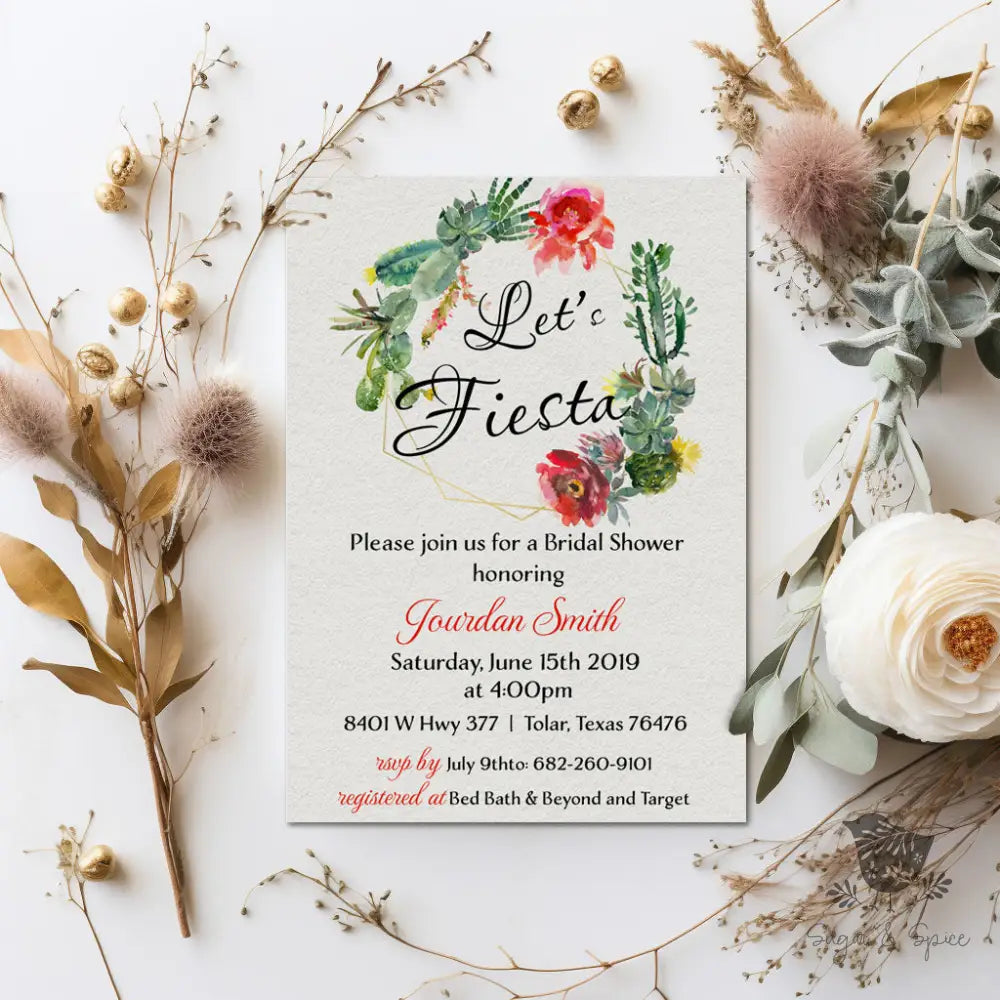 Let's Fiesta Bridal Shower Invitation - Premium from Sugar and Spice Invitations - Just $1.95! Shop now at Sugar and Spice Paper
