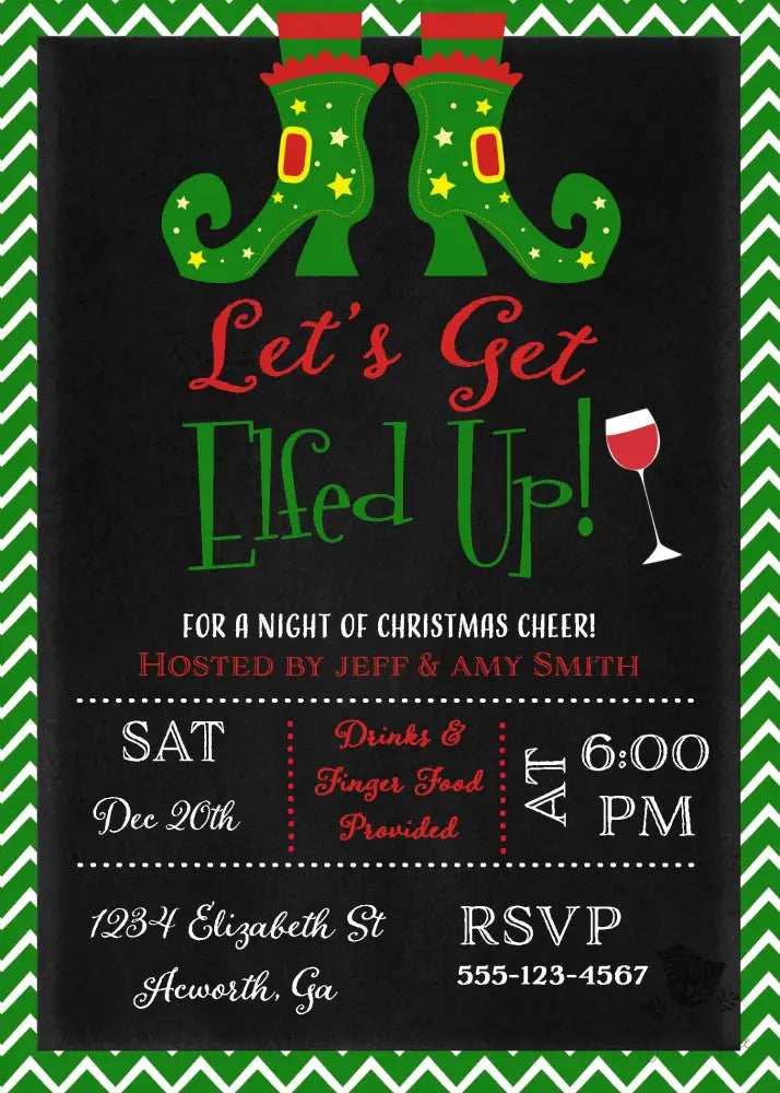 Let's Get Elfed Up Christmas Invitation - Premium Digital File from Sugar and Spice Invitations - Just $2.10! Shop now at Sugar and Spice Paper